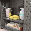 Suncast Patio Plastic Storage and Prep Station with Decorative Wicker Pattern and Multi Wall Panels for Patio, Garden, and Lawn Use, Stoney Gray Suncast Patio Plastic Storage and Prep Station with Decorative Wicker Pattern and Multi Wall Panels for Patio, Garden, and Lawn Use, Stoney Gray