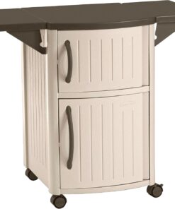 Suncast Outdoor Grilling Prep Station Table with Storage, Taupe/Brown