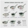 T-Fal Refresh Ceramic Pots and Pans Set, 20-Piece Nonstick Cookware Set, Stockpot, Griddle, Frying Pans, Utensils, Moon Grey