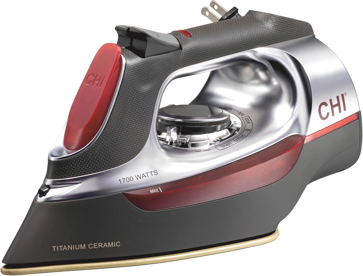 CHI Steam Iron for Clothes with Vertical Steam Burst, Professional Grade, Titanium Ceramic Soleplate, 400+ Steam Holes, 1700 Watts, 3-Way Auto Shutoff, 8' Cord CHI Steam Iron for Clothes with Vertical Steam Burst, Professional Grade, Titanium Ceramic Soleplate, 400+ Steam Holes, 1700 Watts, 3-Way Auto Shutoff, 8' Cord