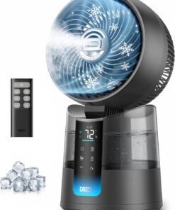 DREO TurboCool Misting Fan 516, 5℉ Drop Cooling Fans that Blow Cold Air, 150°+30° Omni-directional Oscillating, Evaporative air cooler, 26 ft/s Wind, Ultrafine Mist, 20dB Quiet, 6 Speeds 2 Modes, Grey