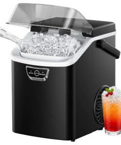 EUHOMY Nugget Ice Maker Countertop with Handle, Ready in 4 Mins, Max 40lbs/24H, Chewable Ice, Self-Cleaning, Portable Sonic Ice Maker with Basket and Scoop, for Home/Party/RV/Camping (Black)