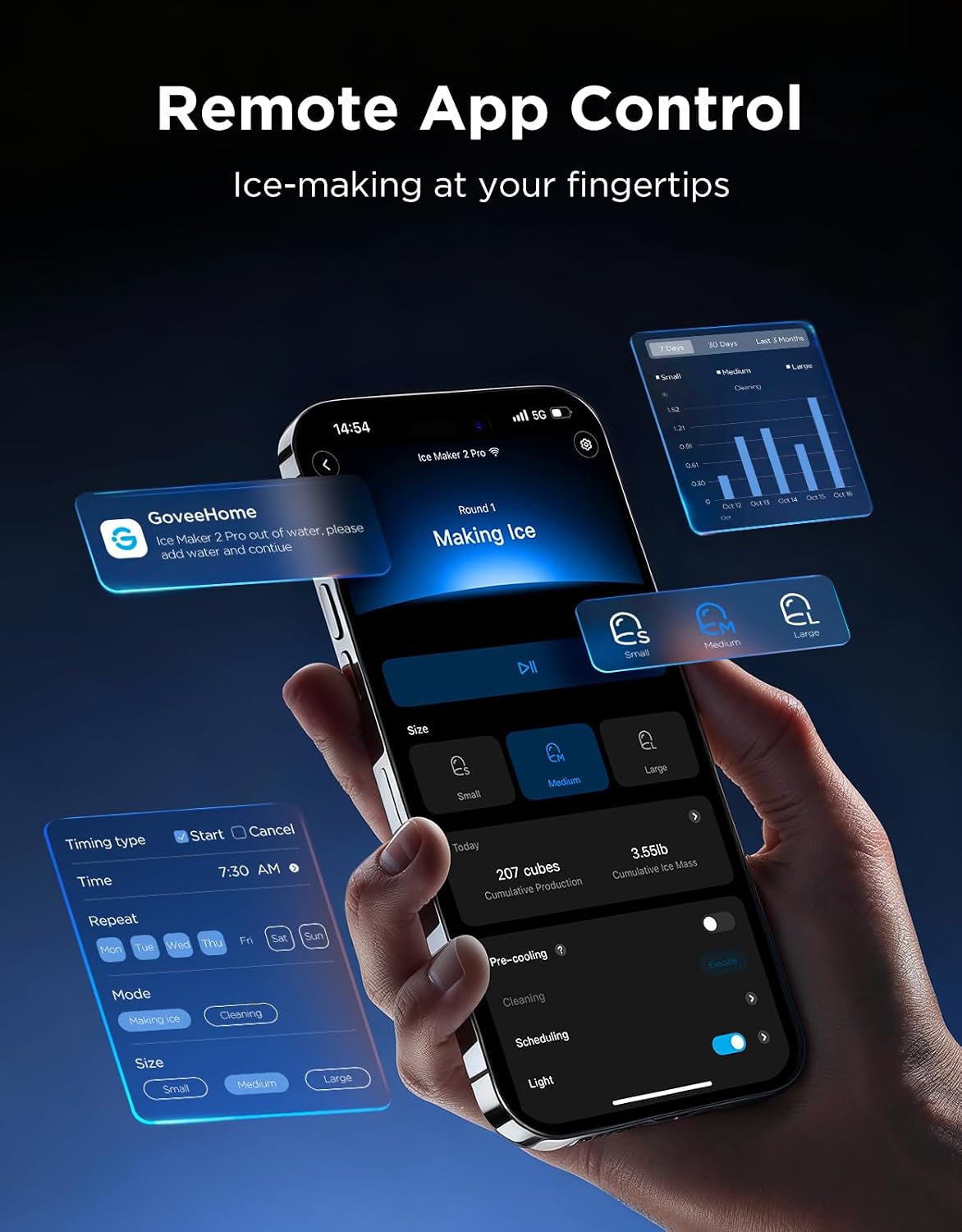 GoveeLife Smart Countertop Ice Maker 2 Pro, 3 Mins 9 Ice Cubes with 3 Sizes | 47lbs Daily, 40dB Quiet, Smart Pre-Cooling, App & Voice Control, Self-Clean, Dual Water Tanks for Home, Coffee, Party, Office GoveeLife Smart Countertop Ice Maker 2 Pro, 3 Mins 9 Ice Cubes with 3 Sizes | 47lbs Daily, 40dB Quiet, Smart Pre-Cooling, App & Voice Control, Self-Clean, Dual Water Tanks for Home, Coffee, Party, Office - Image 6