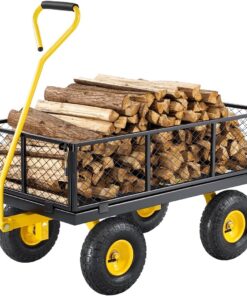 VEVOR 900 Lbs Heavy Duty Steel Garden Cart, Garden Wagon Cart on Wheels, Outdoor Metal Yard Utility Wagon Carts with 10" Tires and Mesh Removable Sides(Convert to Flatbed) and 180°Rotating Handle