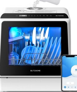BLITZHOME Portable Dishwasher Countertop, WIFI Smart Dishwasher, Compact Dishwashers with 5L Built-in Water Tank, 6 Programs, 360° Dual Spray, High-Temp& Air-Dry Function, Fruit Cleaning