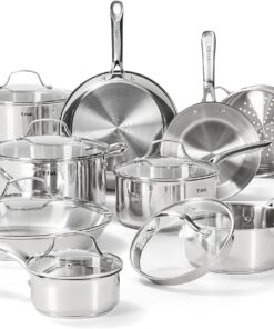 T-fal Gourmet 15-Piece Stainless Steel Pots and Pans Set, Induction Compatible