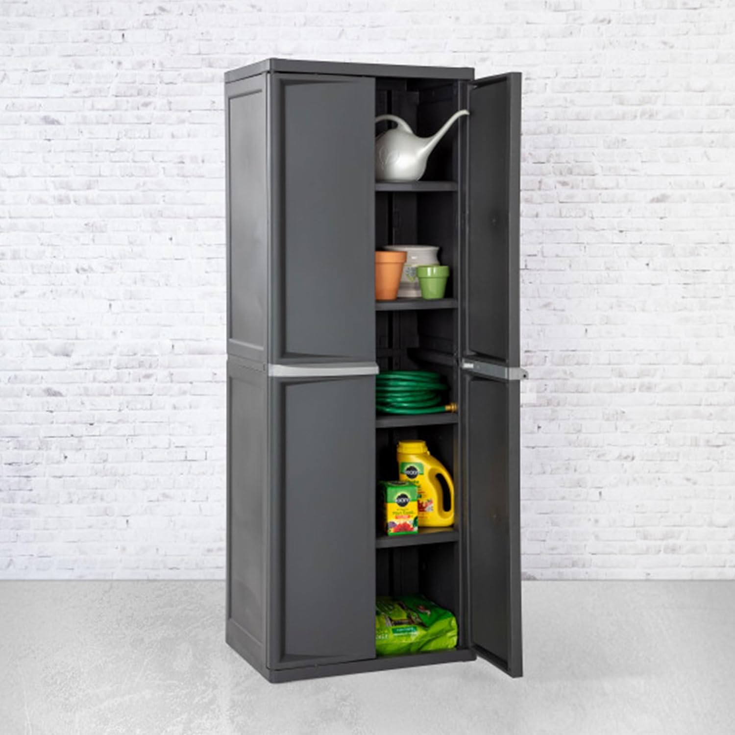 Sterilite 2-Pack 4 Shelf Cabinet, Lockable Utility Storage w/Adjustable Shelves, Gray - Plastic Shelving Unit for Organizing Garage, Pantry, Basement, Laundry Room or Mudroom Sterilite 2-Pack 4 Shelf Cabinet, Lockable Utility Storage w/Adjustable Shelves, Gray - Plastic Shelving Unit for Organizing Garage, Pantry, Basement, Laundry Room or Mudroom - Image 4