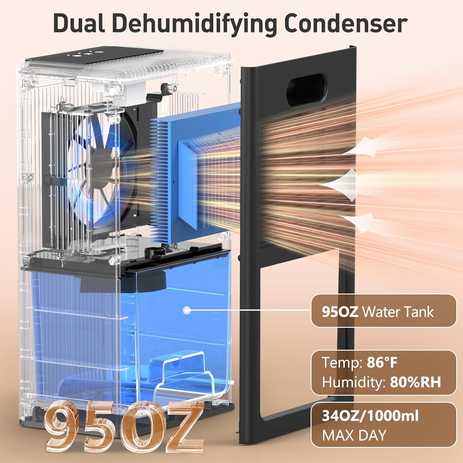 BEDRED Dehumidifier, 95OZ Dehumidifier for Home 1000 sq ft - Quiet with Auto Shut Off & Relaxing 7 Color Ambient Light, Ideal for Livingroom, Bedroom, Basement (Black) BEDRED Dehumidifier, 95OZ Dehumidifier for Home 1000 sq ft - Quiet with Auto Shut Off & Relaxing 7 Color Ambient Light, Ideal for Livingroom, Bedroom, Basement (Black) - Image 3