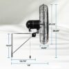 Hurricane Pro Commercial Grade Oscillating Metal Wall Mount Fan w/ 3 Speeds, Black, 20" - Corded Electric Air Cooling Unit w/ Powerful 4600 CFM Airflow for Home, Garage, Gym, Workshop & Greenhouse