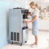 VEVOR Commercial Ice Cream Machine, 20-28L/H Yield, 2200W 3-Flavor Freestanding Soft Serve Ice Cream Maker with 2 x 6L Hoppers & Hopper Agitation, Pre-Cooling Self-Cleaning for Snack Dessert Shops
