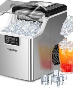 EUHOMY Ice Cube Maker Machine Countertop, 2 Ways to Add Water, 45Lbs/Day 24 Pcs Ready in 13 Mins, Auto-Cleaning Portable Compact, with Ice Scoop & Basket, Perfect for Home/Kitchen/Office/Bar (Silver)