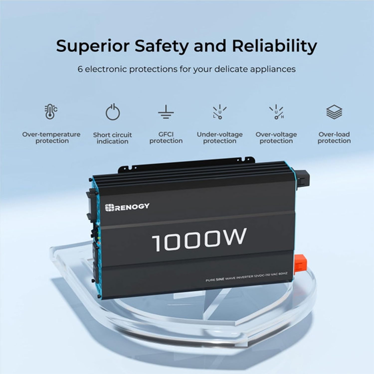Renogy 1000W Pure Sine Wave Inverter 12V DC to 120V AC Converter for Home, RV, Truck, Off-Grid Solar Power 110V with Built-in 5V/2.1A USB Port, Hardwire Remote Controller Renogy 1000W Pure Sine Wave Inverter 12V DC to 120V AC Converter for Home, RV, Truck, Off-Grid Solar Power 110V with Built-in 5V/2.1A USB Port, Hardwire Remote Controller - Image 8