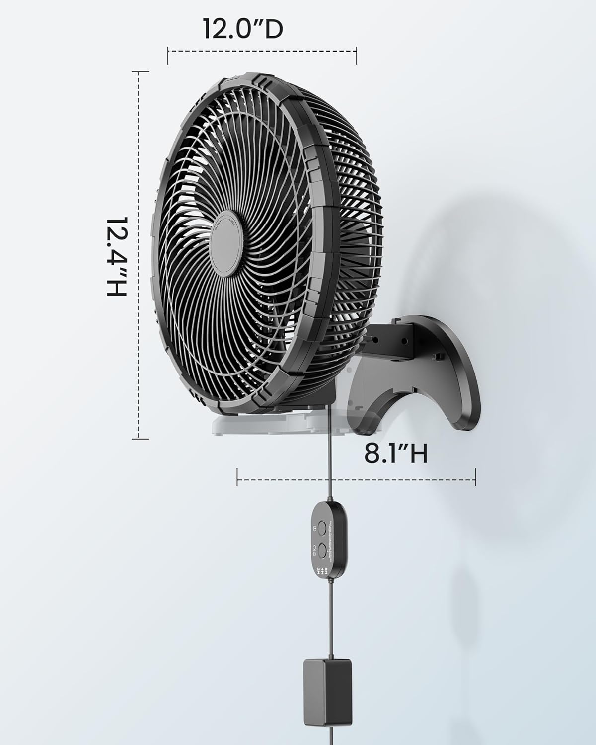 Koonie 12 Inch Wall Mount Fan, Quiet Wall Fan with Timer, 9.8ft Wired Remote, 80° Oscillation, 100° Adjustable, 3 Speeds High Velocity for RV Bedroom Kitchen Office Garage Koonie 12 Inch Wall Mount Fan, Quiet Wall Fan with Timer, 9.8ft Wired Remote, 80° Oscillation, 100° Adjustable, 3 Speeds High Velocity for RV Bedroom Kitchen Office Garage - Image 7