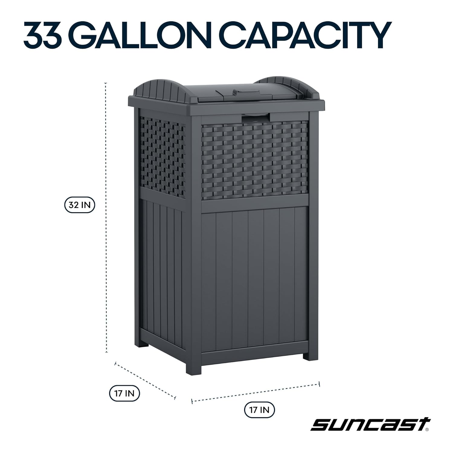 Suncast 33 Gallon Wicker-Style Hideaway Trash Can with Secure Latching Lid and Weather-Resistant Construction for Patio, Cyberspace Grey, Made in the USA Suncast 33 Gallon Wicker-Style Hideaway Trash Can with Secure Latching Lid and Weather-Resistant Construction for Patio, Cyberspace Grey, Made in the USA - Image 3