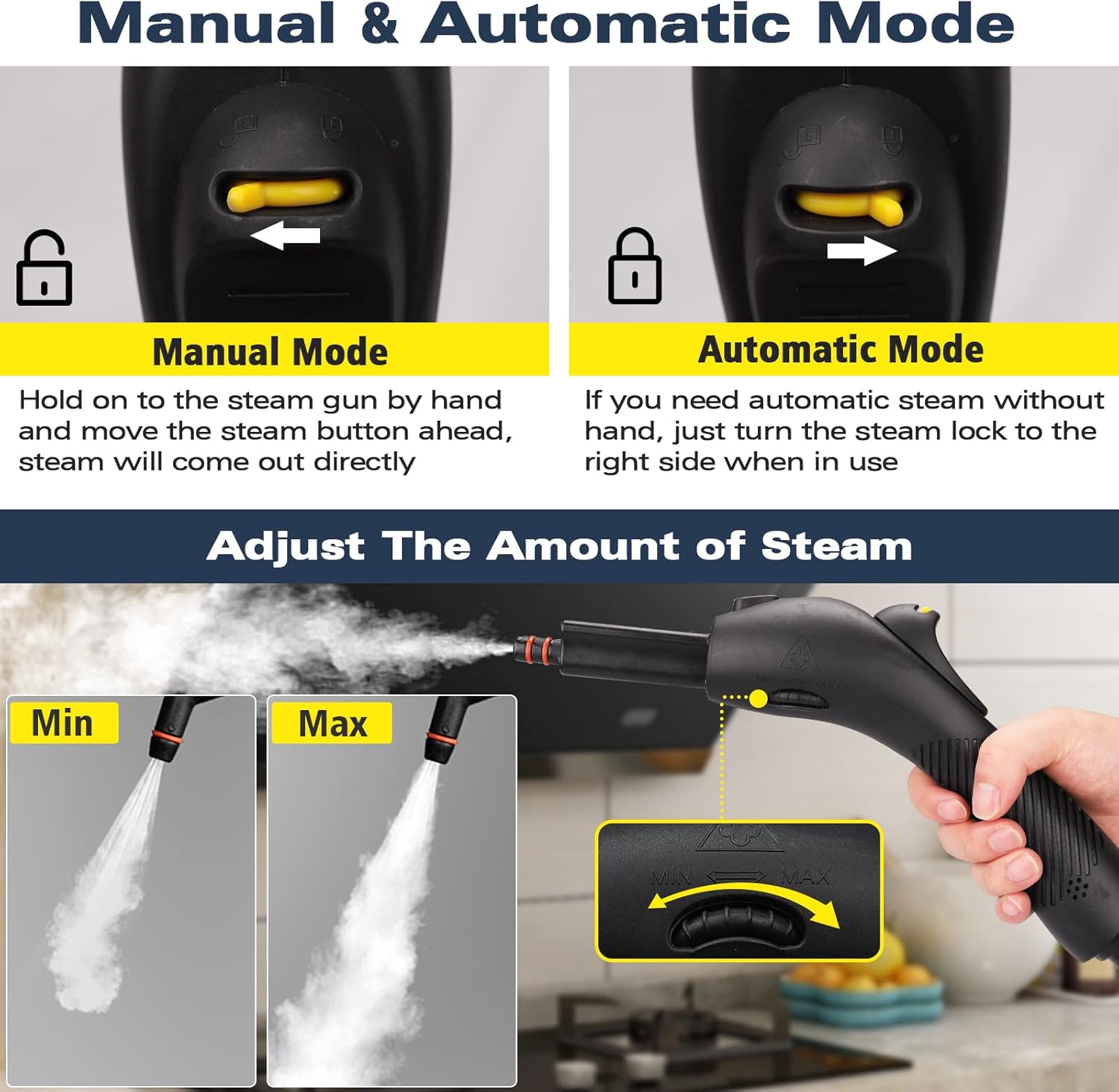Steam Cleaner, Multipurpose Powerful Steamer with 21 Accessories, 248°F High-Temperature Steam for Floors, Grout, Tiles, Carpet, Cars - Portable 1.08L Tank, Child Lock, Chemical-Free Cleaning (Yellow) Steam Cleaner, Multipurpose Powerful Steamer with 21 Accessories, 248°F High-Temperature Steam for Floors, Grout, Tiles, Carpet, Cars - Portable 1.08L Tank, Child Lock, Chemical-Free Cleaning (Yellow) - Image 4