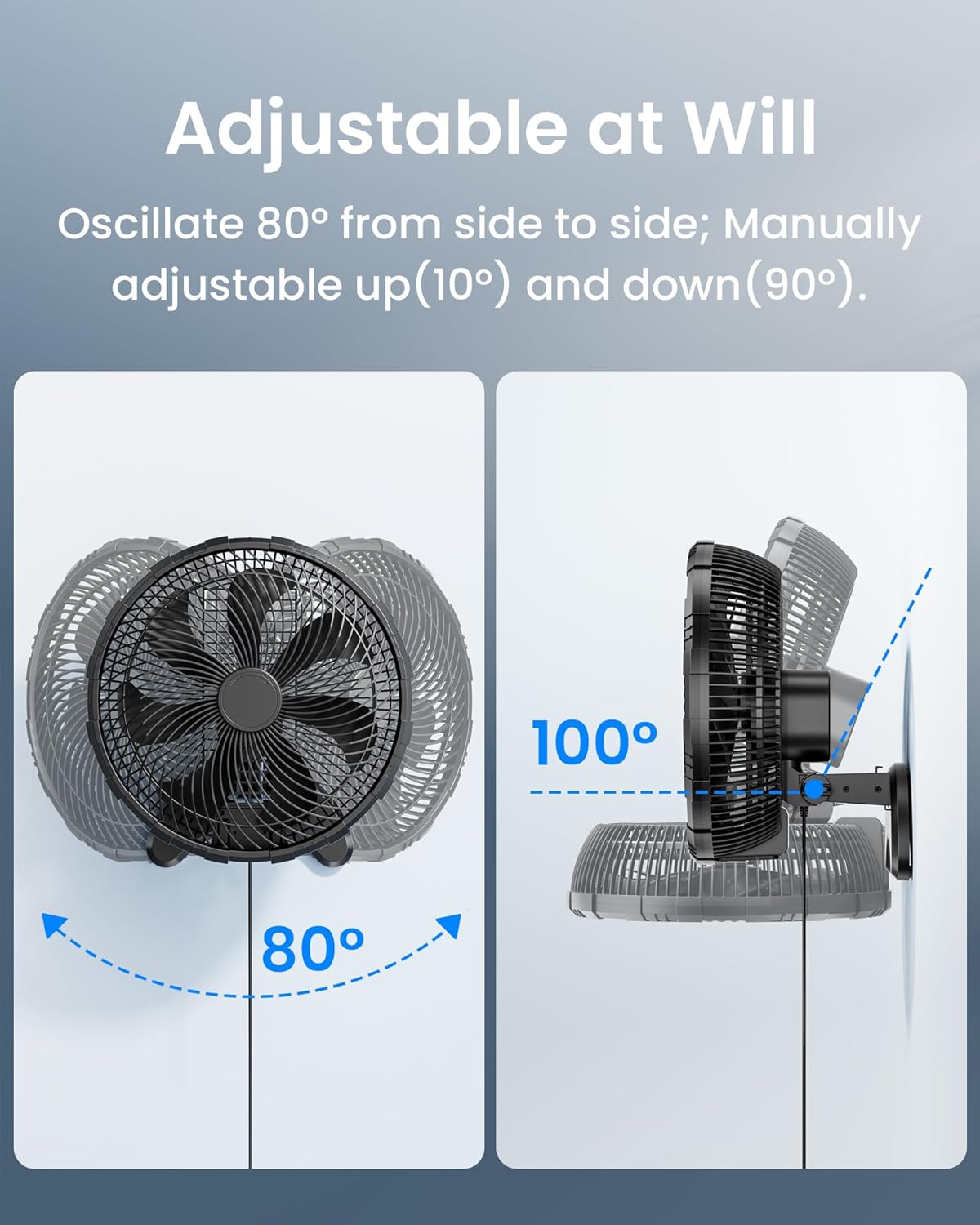 Koonie 12 Inch Wall Mount Fan, Quiet Wall Fan with Timer, 9.8ft Wired Remote, 80° Oscillation, 100° Adjustable, 3 Speeds High Velocity for RV Bedroom Kitchen Office Garage Koonie 12 Inch Wall Mount Fan, Quiet Wall Fan with Timer, 9.8ft Wired Remote, 80° Oscillation, 100° Adjustable, 3 Speeds High Velocity for RV Bedroom Kitchen Office Garage - Image 5
