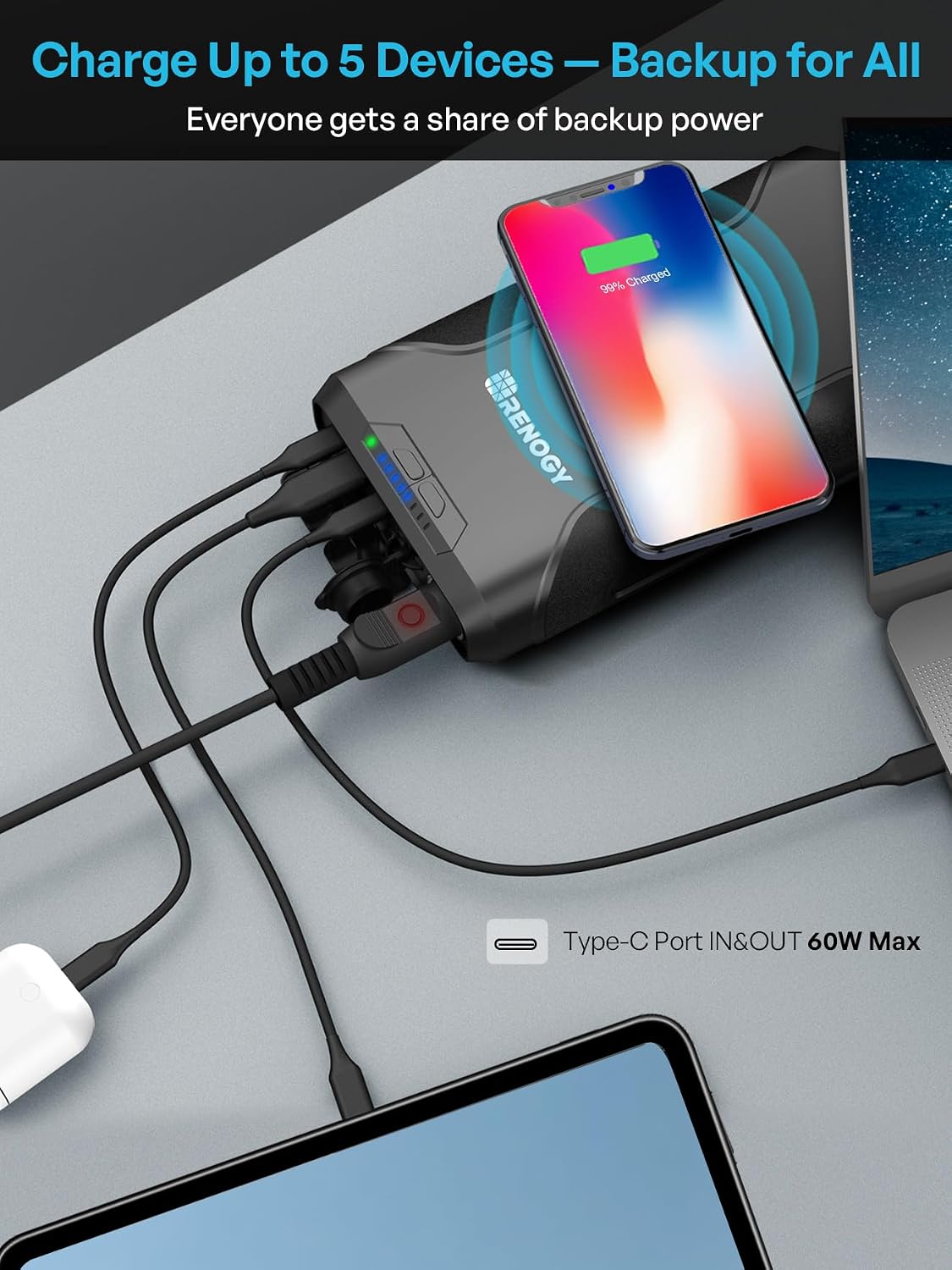 Renogy 72000mAh 266Wh 12v Power Bank with 60W PD, CPAP Battery for Camping, High Capacity Large Camping Power Bank with USB-C DC Wireless Charging & Flashlight, Backup Power Supply for Starlink Mini Renogy 72000mAh 266Wh 12v Power Bank with 60W PD, CPAP Battery for Camping, High Capacity Large Camping Power Bank with USB-C DC Wireless Charging & Flashlight, Backup Power Supply for Starlink Mini - Image 8