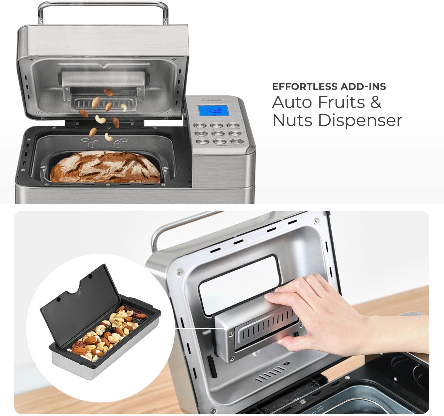 CUCKOO 2 lb. Bread Maker Machine with Auto Dispenser, CBM-AAB101S | 15 Menu Options, 3 Crust Colors, Fruit and Nut Dispensing, 6 Accessories, Sourdough Baking CUCKOO 2 lb. Bread Maker Machine with Auto Dispenser, CBM-AAB101S | 15 Menu Options, 3 Crust Colors, Fruit and Nut Dispensing, 6 Accessories, Sourdough Baking - Image 3