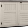 Suncast 5.9 ft. x 3.7 ft Horizontal Stow-Away Storage Shed - Natural Wood-Like Outdoor Storage for Trash Cans and Yard Tools - All-Weather Resin, Hinged Lid, Reinforced Floor - Made in the USA