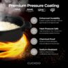 CUCKOO High Pressure Rice Cooker 6-Cup Uncooked / 12-Cup Cooked with Nonstick Inner Pot, Versatile Rice Maker with 12 Menu Options and Steam Plate, Fuzzy Logic Tech, Voice Guide, Black (CRP-P0609S)