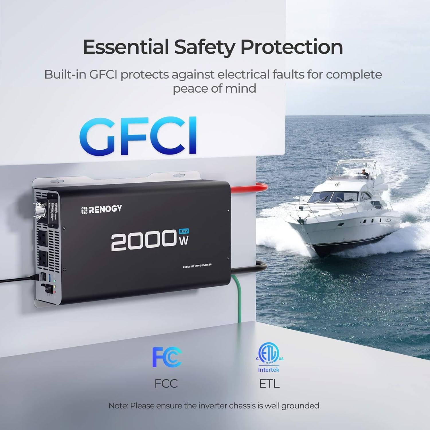 Renogy 2000W 24V Pure Sine Wave Inverter, 4000W Peak Power, 92% Energy Efficiency, with 2 AC Outputs, Remote Control, RV Truck Marine Camping Renogy 2000W 24V Pure Sine Wave Inverter, 4000W Peak Power, 92% Energy Efficiency, with 2 AC Outputs, Remote Control, RV Truck Marine Camping - Image 6