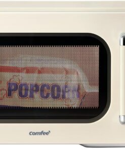 COMFEE' Retro Microwave Oven, 0.9 Cu.Ft 900W Countertop, Apricot | 6 Auto Menus, Multi-stage Cooking, Mute Function, LED Display, for Small Kitchen & Dorm
