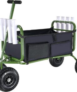 VEVOR Fishing Cart, 300 lbs Load Capacity, Foldable Fish and Marine Cart with Four 11" Big Wheels Rubber Balloon Tires, Heavy-Duty Steel Pier Wagon Trolley with 8 Rod Holders for Picnic