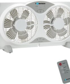 Tornado 9 Inch Window Fan with 3-Speed Settings and Detachable Base, Remote Control Window Fan for Home, Dual Fan, 23.5-35.4 Inch Expandable, 3 Function Modes (Cooling/Exhaust/Circulation), White
