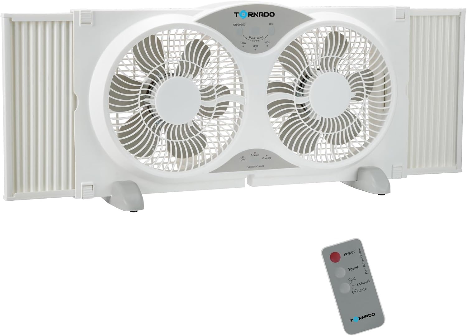 Tornado 9 Inch Window Fan with 3-Speed Settings and Detachable Base, Remote Control Window Fan for Home, Dual Fan, 23.5-35.4 Inch Expandable, 3 Function Modes (Cooling/Exhaust/Circulation), White Tornado 9 Inch Window Fan with 3-Speed Settings and Detachable Base, Remote Control Window Fan for Home, Dual Fan, 23.5-35.4 Inch Expandable, 3 Function Modes (Cooling/Exhaust/Circulation), White