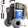 VEVOR Beach Dolly with Big Wheels for Sand, 20" x 15" Cargo Deck, Folding Sand Cart with 12" Balloon Wheels, 165 lbs Loading Capacity & 34" to 46" Adjustable Height, Heavy Duty Cart for Beach Camping