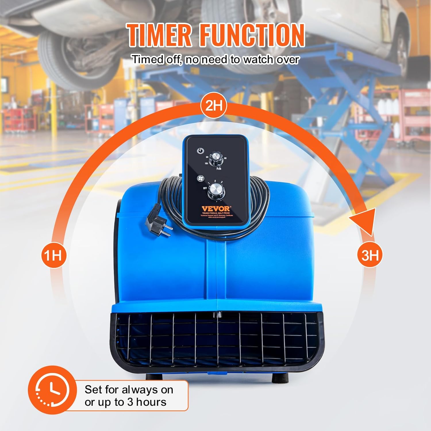 VEVOR Air Mover, 1 HP 4000 CFM Carpet Dryer for Cooling and Ventilating, Portable Floor Blower Fan with 3 Blowing Angles and Time Function, for Janitorial, Home, Commercial Use VEVOR Air Mover, 1 HP 4000 CFM Carpet Dryer for Cooling and Ventilating, Portable Floor Blower Fan with 3 Blowing Angles and Time Function, for Janitorial, Home, Commercial Use - Image 5