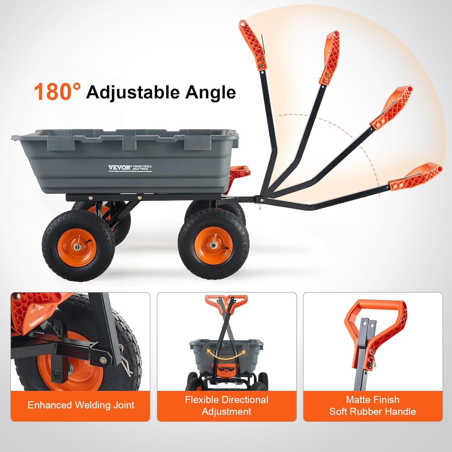 VEVOR Heavy Duty 1200lbs 7 Cu.Ft Wheelbarrow Garden Dump Cart Wagon | 2-in-1 Convertible Handle to Trailer For ATV Mower Tractor, 13in All Terrain Wheels VEVOR Heavy Duty 1200lbs 7 Cu.Ft Wheelbarrow Garden Dump Cart Wagon | 2-in-1 Convertible Handle to Trailer For ATV Mower Tractor, 13in All Terrain Wheels - Image 7