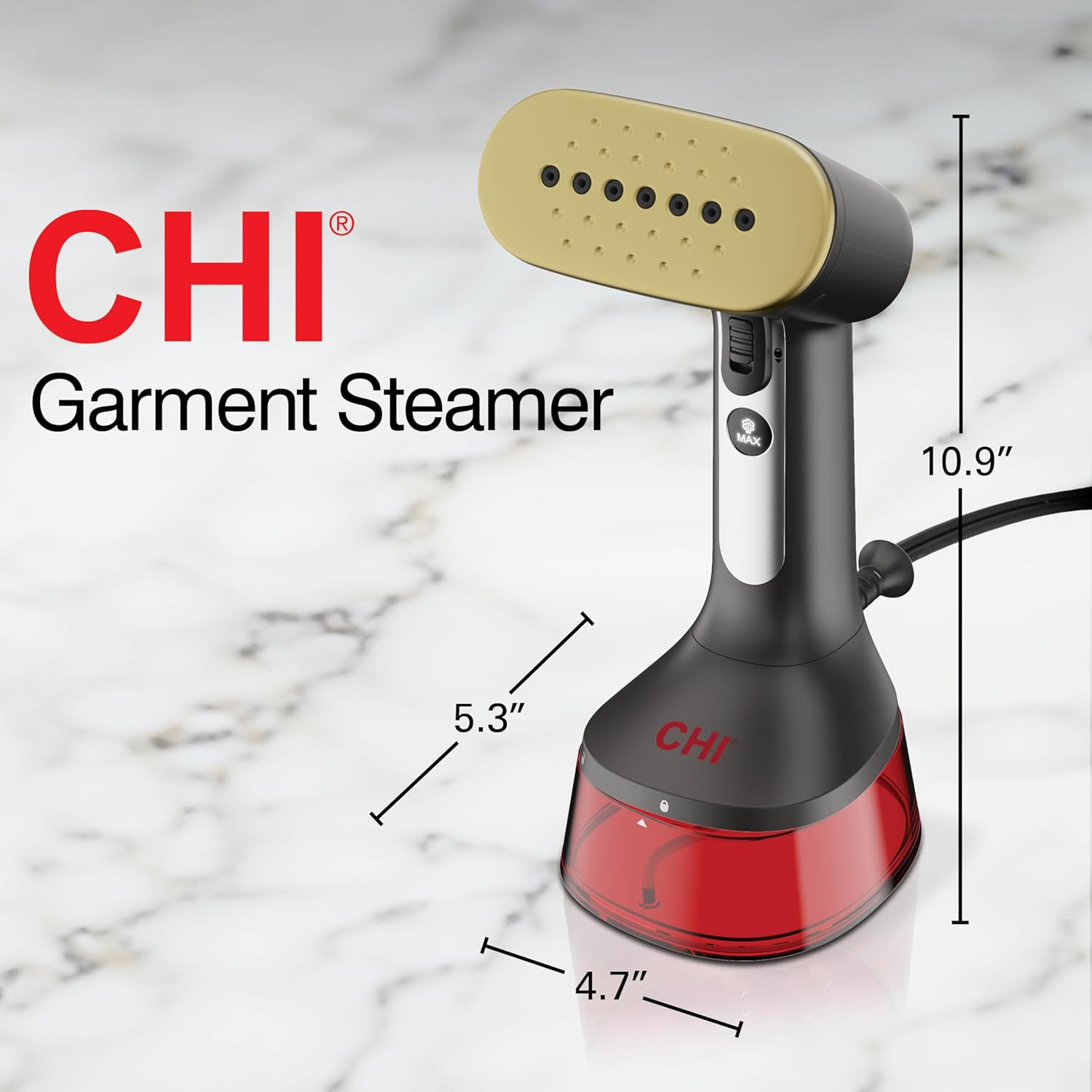 CHI Handheld Garment Steamer for Clothes, 1600W, 20-Minutes Steam Time, 300ml Water Tank, 2 Steam Modes, Portable, Fabric Brush, Ergonomic Handle, 10' Cord CHI Handheld Garment Steamer for Clothes, 1600W, 20-Minutes Steam Time, 300ml Water Tank, 2 Steam Modes, Portable, Fabric Brush, Ergonomic Handle, 10' Cord - Image 8