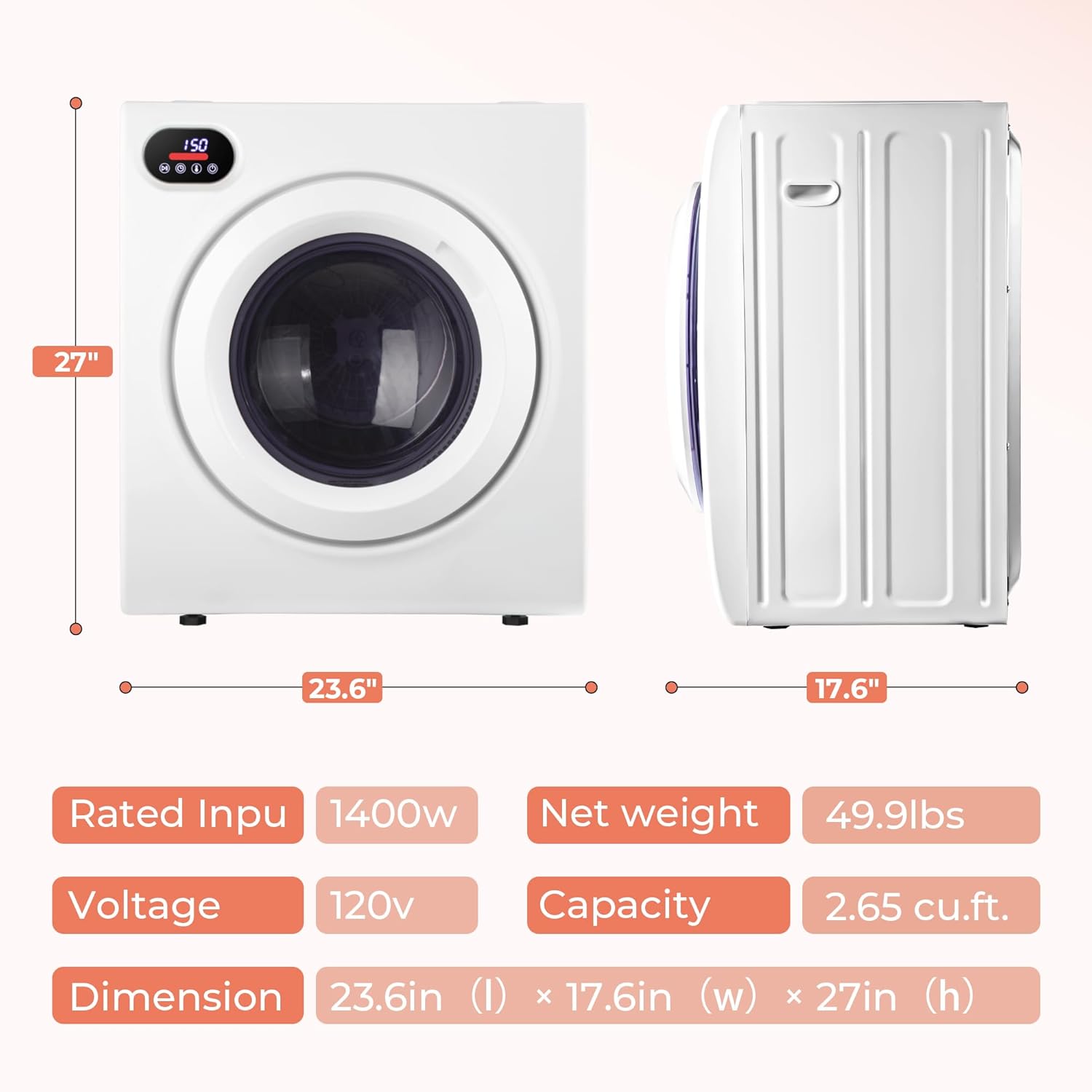 Euhomy 2.65 Cu.Ft Portable Dryer with Exhaust Hose, Clothes Dryer with Four Functions, 1400w Dryer Machine with Stainless Steel Drum, Suitable for Apartments, RVs, Gym Euhomy 2.65 Cu.Ft Portable Dryer with Exhaust Hose, Clothes Dryer with Four Functions, 1400w Dryer Machine with Stainless Steel Drum, Suitable for Apartments, RVs, Gym - Image 7
