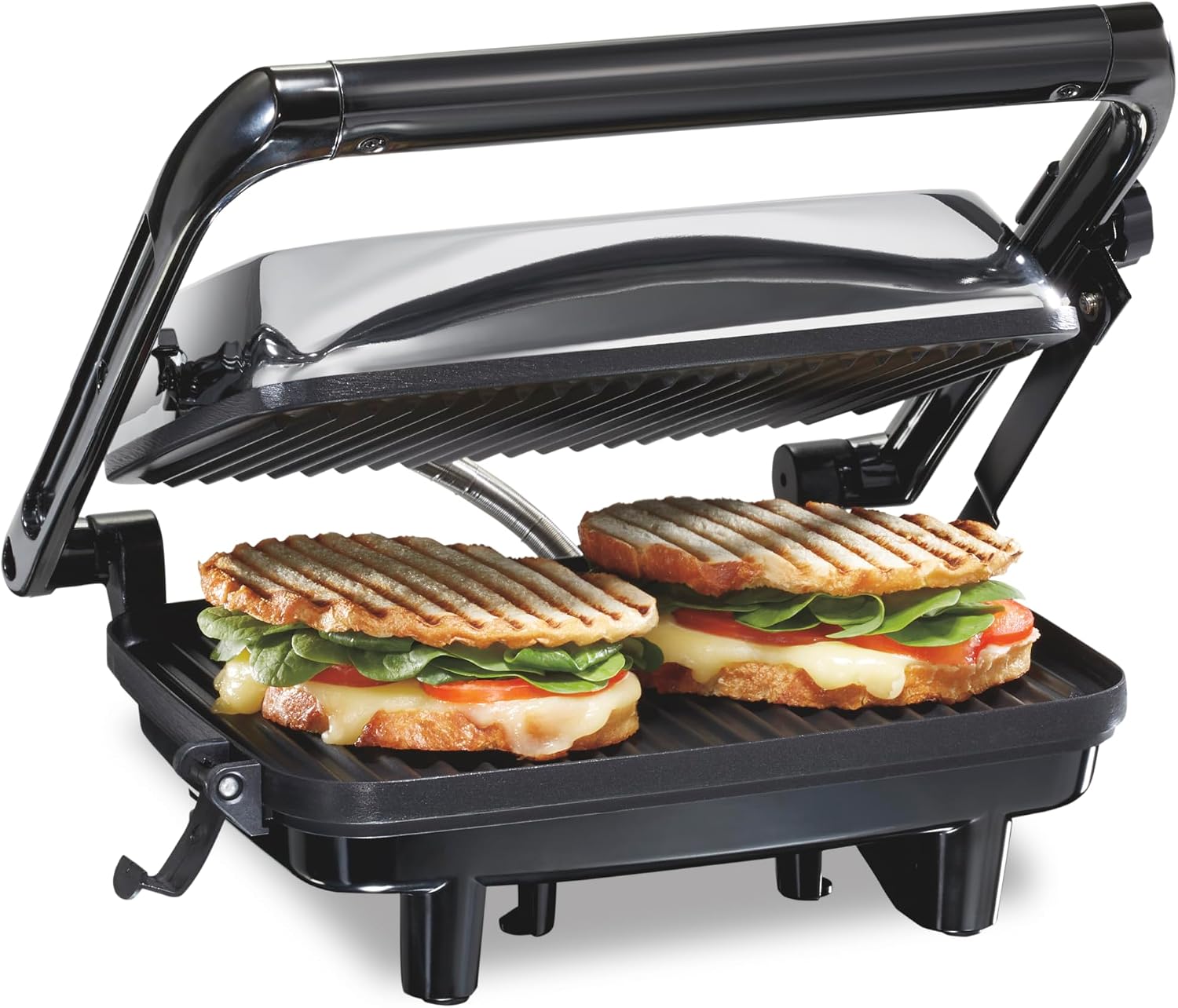 Hamilton Beach Panini Press, Sandwich Maker & Electric Indoor Grill | Floating Hinge Evenly Cooks Any Sandwich | Locking Lid | PFAS-Free Non-Stick 8" x 10" Grids | Chrome Hamilton Beach Panini Press, Sandwich Maker & Electric Indoor Grill | Floating Hinge Evenly Cooks Any Sandwich | Locking Lid | PFAS-Free Non-Stick 8" x 10" Grids | Chrome