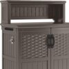 Suncast Patio Plastic Storage and Prep Station with Decorative Wicker Pattern and Multi Wall Panels for Patio, Garden, and Lawn Use, Stoney Gray Suncast Patio Plastic Storage and Prep Station with Decorative Wicker Pattern and Multi Wall Panels for Patio, Garden, and Lawn Use, Stoney Gray