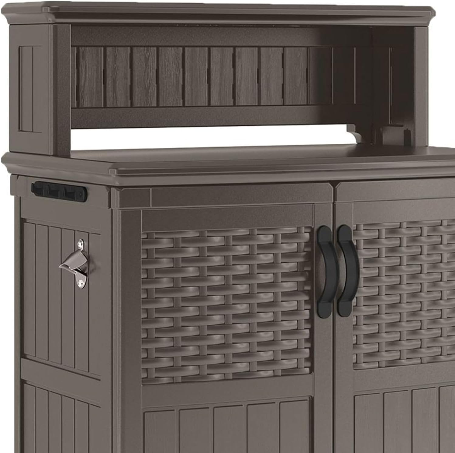 Suncast Patio Plastic Storage and Prep Station with Decorative Wicker Pattern and Multi Wall Panels for Patio, Garden, and Lawn Use, Stoney Gray Suncast Patio Plastic Storage and Prep Station with Decorative Wicker Pattern and Multi Wall Panels for Patio, Garden, and Lawn Use, Stoney Gray - Image 9