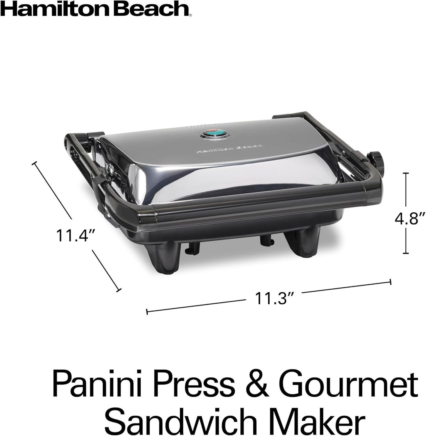 Hamilton Beach Panini Press, Sandwich Maker & Electric Indoor Grill | Floating Hinge Evenly Cooks Any Sandwich | Locking Lid | PFAS-Free Non-Stick 8" x 10" Grids | Chrome Hamilton Beach Panini Press, Sandwich Maker & Electric Indoor Grill | Floating Hinge Evenly Cooks Any Sandwich | Locking Lid | PFAS-Free Non-Stick 8" x 10" Grids | Chrome - Image 8