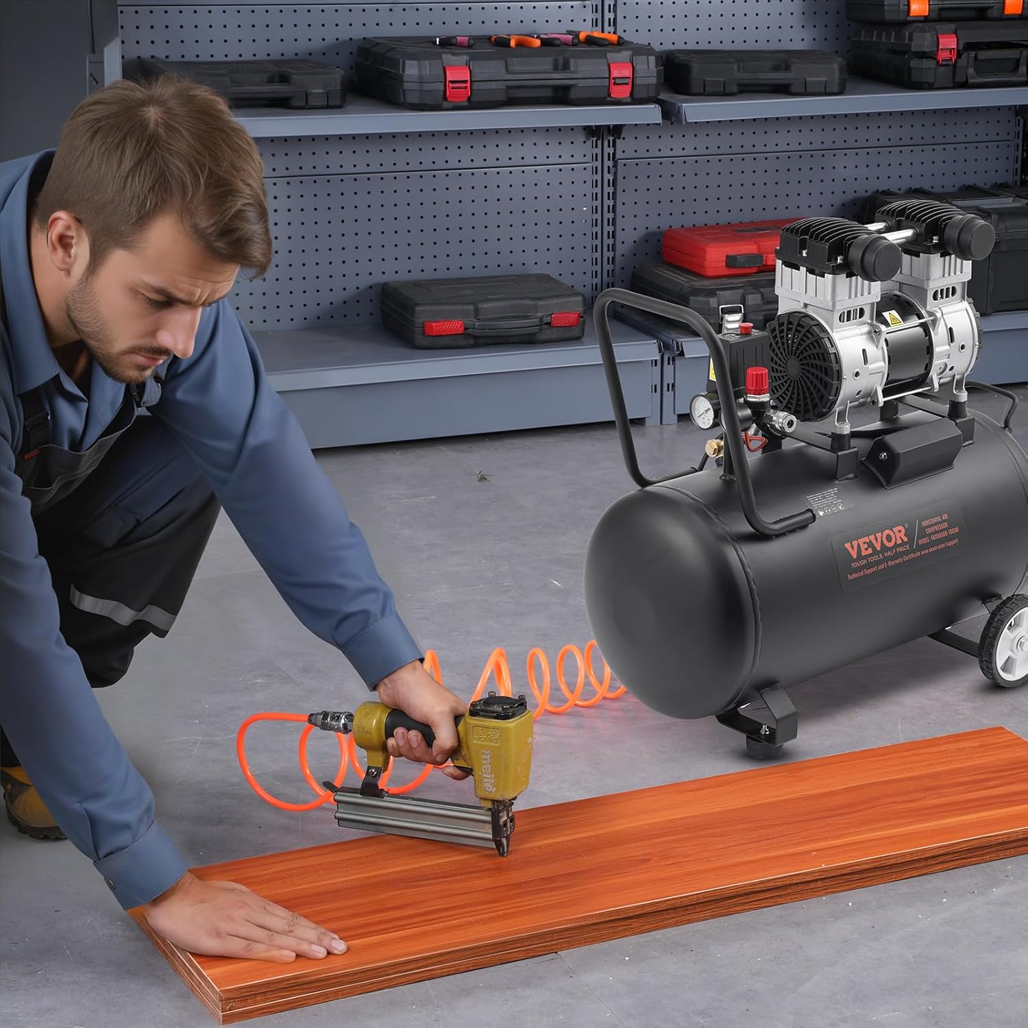 VEVOR Air Compressor, 15 Gallon Steel Tank, 2HP 5.3 CFM@90 PSI Oil Free Air Compressor & Max. 125PSI Pressure, 78dB Ultra Quiet Portable Compressor, for Auto Repair, Tire Inflation, Spray Painting VEVOR Air Compressor, 15 Gallon Steel Tank, 2HP 5.3 CFM@90 PSI Oil Free Air Compressor & Max. 125PSI Pressure, 78dB Ultra Quiet Portable Compressor, for Auto Repair, Tire Inflation, Spray Painting - Image 8