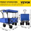 VEVOR Collapsible Wagon with Canopy, 220lbs Foldable Wagon, Beach Wagon Cart with Big Wheels and Canopy with Adjustable Push Pulling Handles VEVOR Collapsible Wagon with Canopy, 220lbs Foldable Wagon, Beach Wagon Cart with Big Wheels and Canopy with Adjustable Push Pulling Handles