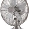 Good Housekeeping 92605 All-Metal 12" Retro Desk Office Table Fan with Wide Oscillation, 3-Speed Settings & Carrying Handle, Brushed Nickel