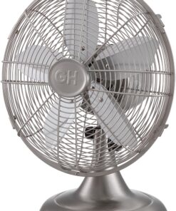 Good Housekeeping 92605 All-Metal 12" Retro Desk Office Table Fan with Wide Oscillation, 3-Speed Settings & Carrying Handle, Brushed Nickel