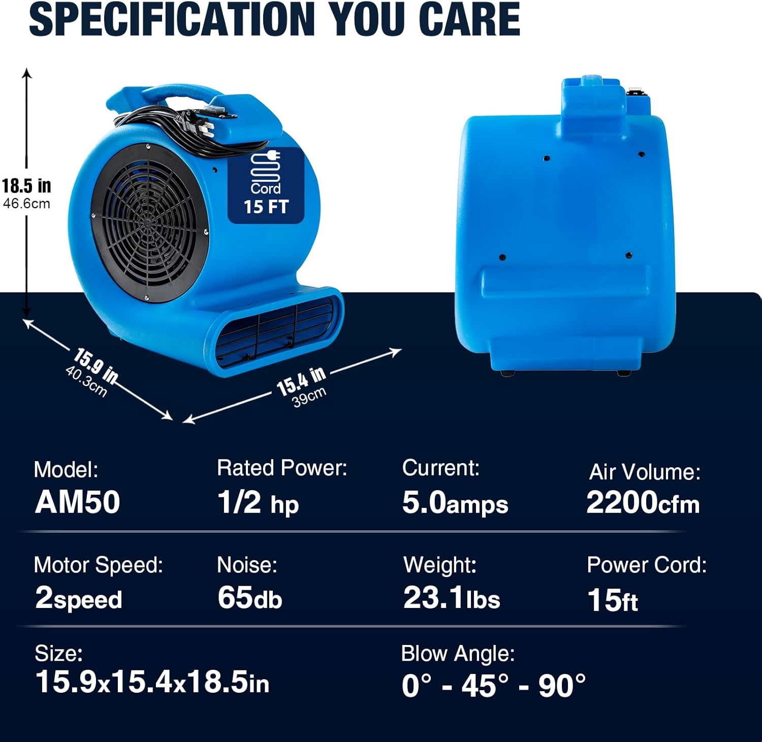 Mounto 1/2hp Air Mover Floor Drying Blower Fan - Powerful 1/2HP Motor Carpet Dryer, 2200 CFM Air Flow, Lightweight Design, 2-Speed Settings for Drying, Cooling & Circulation Mounto 1/2hp Air Mover Floor Drying Blower Fan - Powerful 1/2HP Motor Carpet Dryer, 2200 CFM Air Flow, Lightweight Design, 2-Speed Settings for Drying, Cooling & Circulation - Image 3