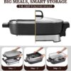 Elite Gourmet Stow-Away Ceramic Electric Skillet, 1500W, Black/Gray | PFAS-Free Ceralast Coating, Rapid Heat-Up, 15"x12"x3" Foldable Design, Dishwasher-Safe Pan & Lid, Large Size