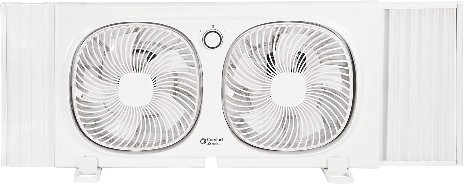 Comfort Zone 9-Inch Twin Window Fan with 2-Speed Independent 180° Rotating Fan Heads, Auto-Locking Expanders & Removable Bug Screen, for Fresh Air Intake or Warm Air Exhaust, Ideal for Home & Office Comfort Zone 9-Inch Twin Window Fan with 2-Speed Independent 180° Rotating Fan Heads, Auto-Locking Expanders & Removable Bug Screen, for Fresh Air Intake or Warm Air Exhaust, Ideal for Home & Office - Image 7