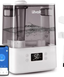 Levoit Humidifiers for Bedroom Large Room, 6L, 60H Runtime, 26dB, Smart App | Top Fill Cool Mist Humidifier for Baby & Plants, Easy to Clean, Essential Oil, Rapid Humidification & Auto Mode, Sleep Mode, 6L Smart Grey