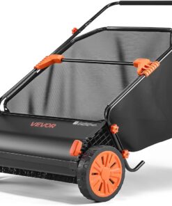 VEVOR Push Lawn Sweeper, 30 in Leaf & Grass Collector with 12 cu. ft. Hopper Bag, Adjustable Brush Height & Spinning Brushes, Heavy Duty Yard Sweeper with Rubber Wheels for Leaves Grass Cleanup