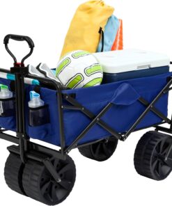 Mac Sports Heavy Duty Collapsible Folding All Terrain Utility Beach Wagon Cart, Blue/Black