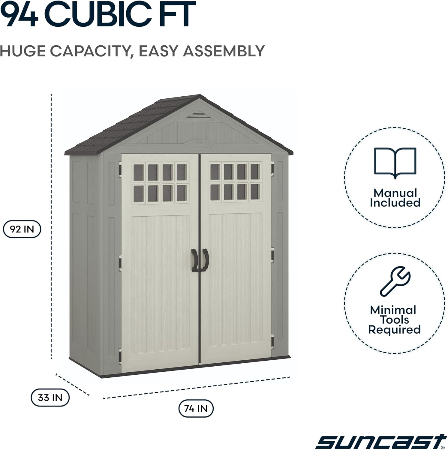 Suncast Everett 6x3 ft Vertical Storage Shed - Resin Outdoor Garden Shed with Floor, Windows, Skylight & Lockable Double Doors. Slim Yard Storage for Utility Tools & Backyard Equipment Suncast Everett 6x3 ft Vertical Storage Shed - Resin Outdoor Garden Shed with Floor, Windows, Skylight & Lockable Double Doors. Slim Yard Storage for Utility Tools & Backyard Equipment - Image 5