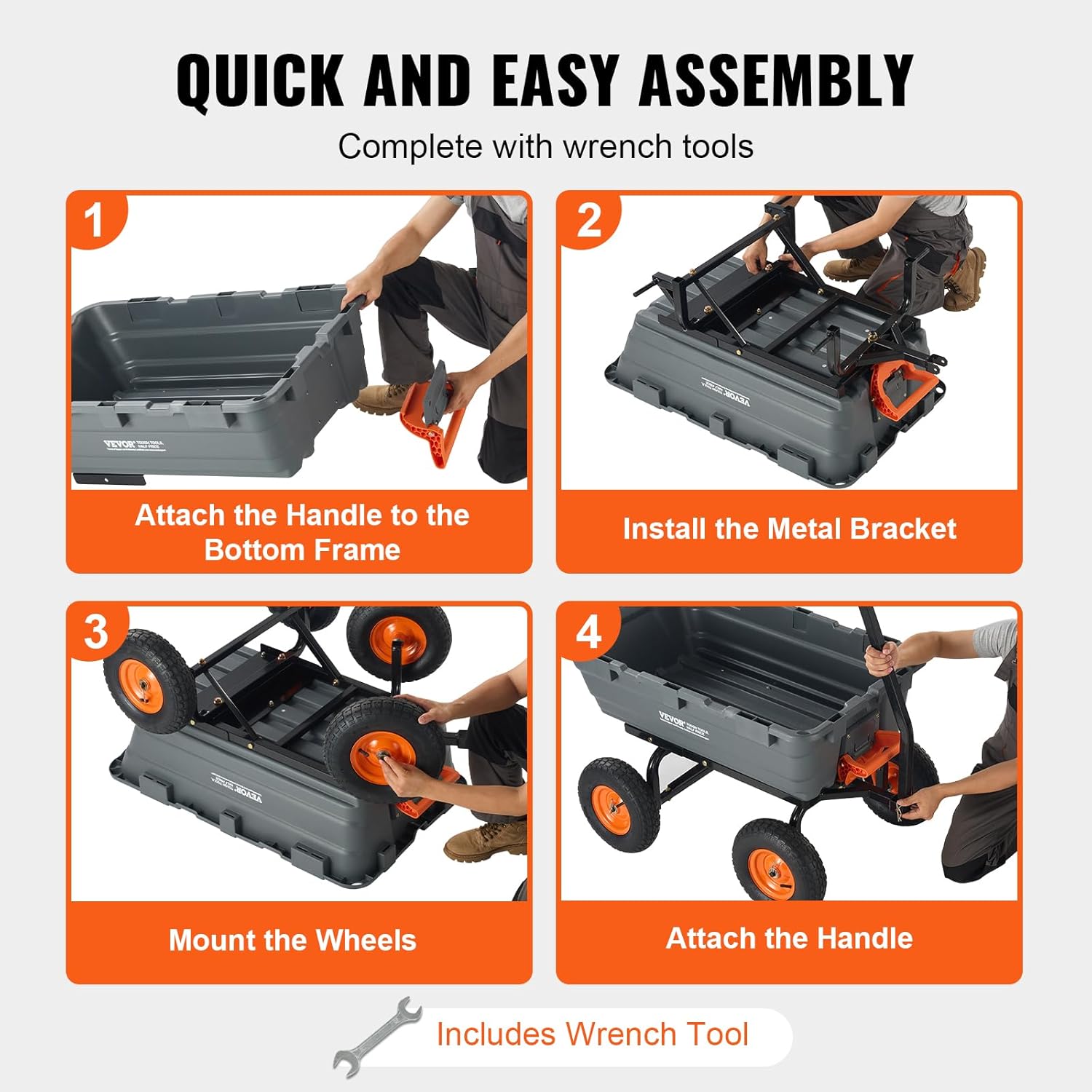 VEVOR Heavy Duty 1200lbs 7 Cu.Ft Wheelbarrow Garden Dump Cart Wagon | 2-in-1 Convertible Handle to Trailer For ATV Mower Tractor, 13in All Terrain Wheels VEVOR Heavy Duty 1200lbs 7 Cu.Ft Wheelbarrow Garden Dump Cart Wagon | 2-in-1 Convertible Handle to Trailer For ATV Mower Tractor, 13in All Terrain Wheels - Image 6